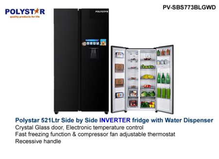 POLYSTAR 521L SIDE BY SIDE INVERTER REFRIGERATOR - PV-SBS773BLGWD