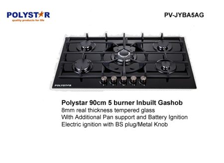 POLYSTAR 8MM 5 BURNER BUILT IN 90CM GASHUB
